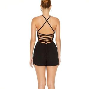 Red lace up back forever 21 romper brand new